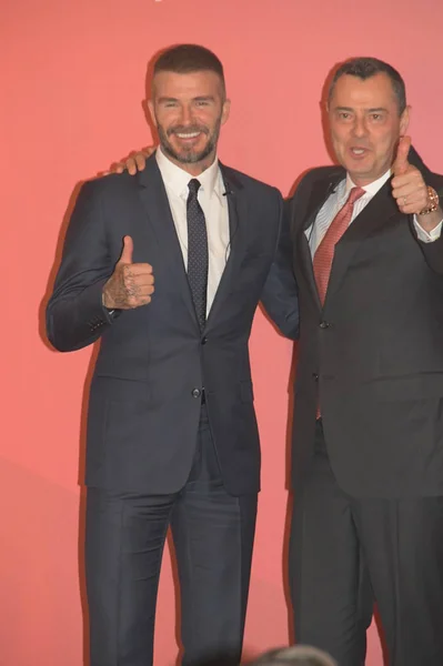 Engels Voetbal Ster Van David Beckham Links Woont Een Promotioneel — Stockfoto