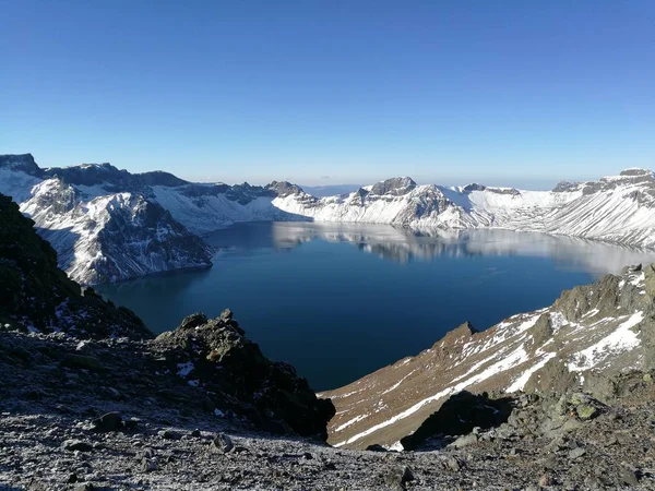 Snowscape Van Het Hemelmeer Tianchi Lake Paektu Mountain Changbai Berg — Stockfoto