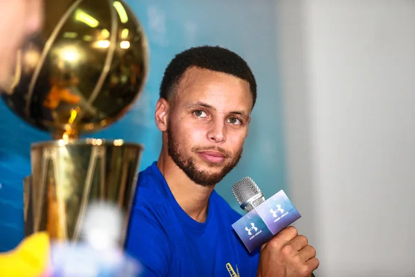 Nba Yıldız Stephen Curry Golden State Warriors Bir Röportajda Bir — Stok fotoğraf