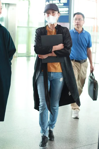 Actrice Chinoise Zhou Xun Arrive Aéroport International Pékin Pékin Chine — Photo