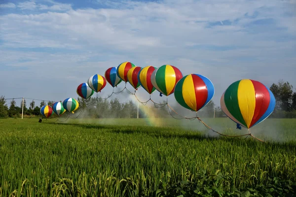 Agricultor Chinês Wang Shanjun Pulveriza Pesticidas Culturas Com Pulverizadores Suspensos — Fotografia de Stock