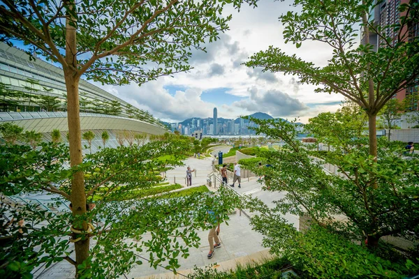 Uma Vista Porto Victoria Hong Kong Partir Uma Plataforma Turística — Fotografia de Stock