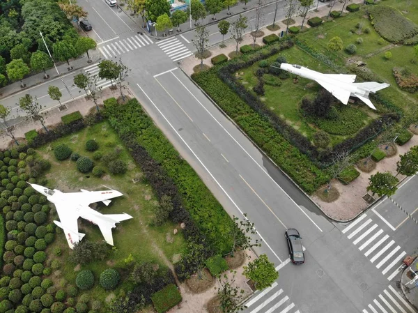 Aviões Aposentados Estão Exibição Gramado Campus Universidade Aeronáutica Zhengzhou Cidade — Fotografia de Stock