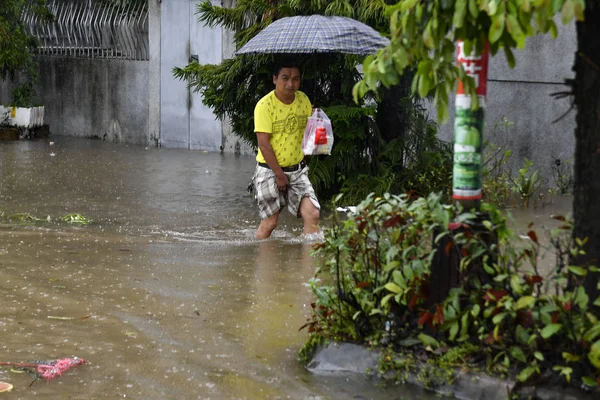 Zatopené Silnici Těžkých Rainstormech Způsobených Tajon Mangkhut Tajným Roku Vesnici — Stock fotografie