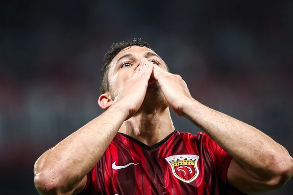 Jogador Brasileiro Futebol Elkeson Shanghai Sipg Comemora Após Marcar Gol — Fotografia de Stock
