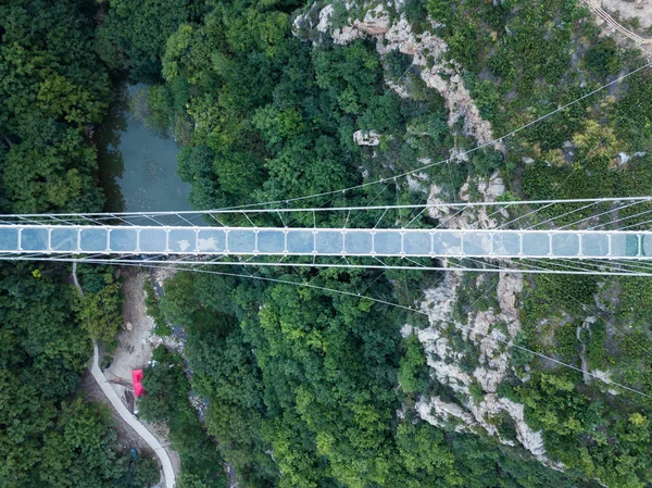 Aerial View Glass Bottomed Suspension Bridge Spanning Length Nearly Four — Φωτογραφία Αρχείου