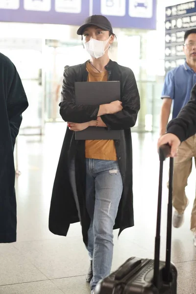 Actrice Chinoise Zhou Xun Arrive Aéroport International Pékin Pékin Chine — Photo