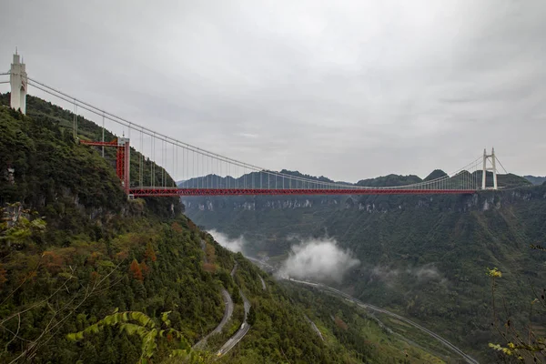 Paesaggio Del Ponte Aizhai Ponte Sospeso Sull Autostrada Baotou Maoming — Foto Stock