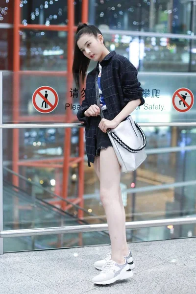 Chińska Aktorka Którą Piosenki Dociera Beijing Capital International Airport Jak — Zdjęcie stockowe