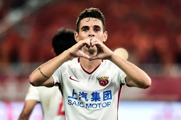 Jogador Futebol Brasileiro Oscar Shanghai Sipg Comemora Após Marcar Contra — Fotografia de Stock