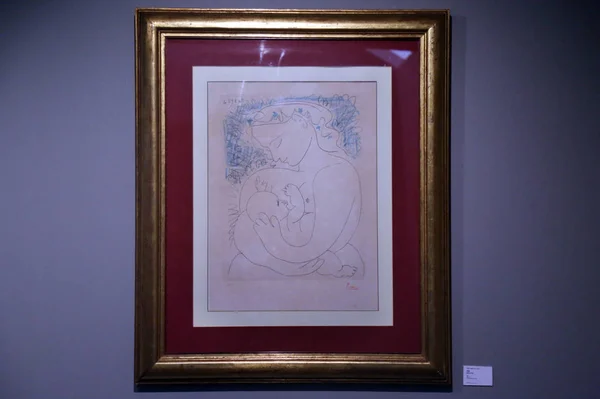Egy Artwork Matemity Van Kijelzőn Alatt Picasso Kialakulása Egy Zseni — Stock Fotó
