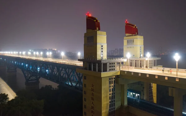 Magnolia Shaped Lamps Turned Test Nanjing Yangtze River Bridge Nanjing — Stok fotoğraf