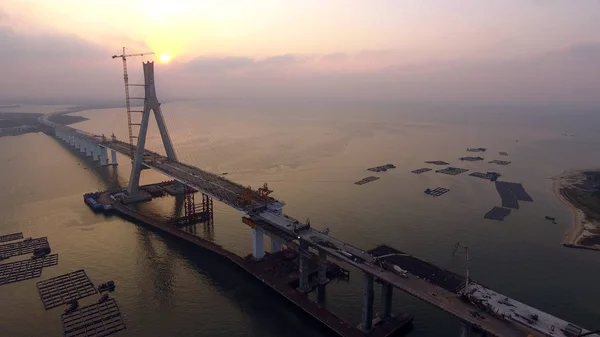 Vista Aérea Del Puente Marítimo Cruzado Más Resistente Terremoto China — Foto de Stock