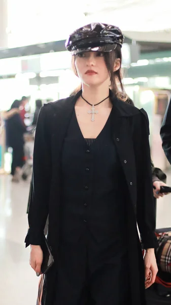 Cantante Actriz Taiwanesa Angela Chang Llega Aeropuerto Antes Salida Shanghai — Foto de Stock