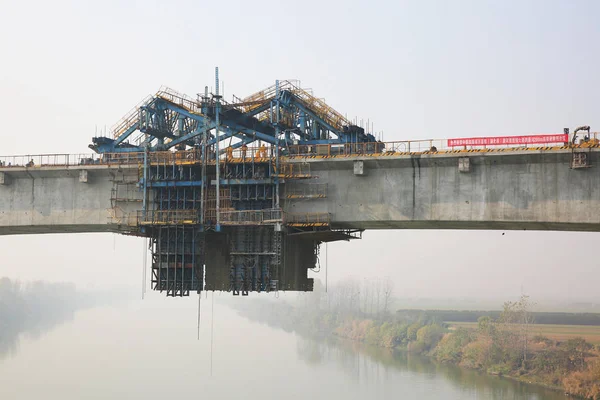 Pont Rivière Tanghe Sur Chemin Fer Grande Vitesse Zhengwan Est — Photo