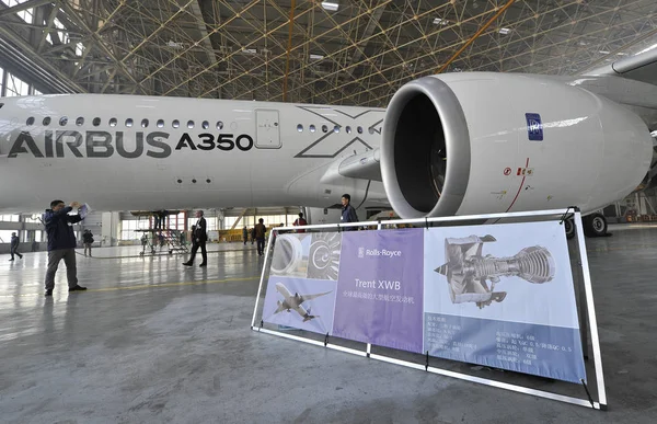 Испытательный Самолет Airbus A350 900 Представлен Пекинском Столичном Международном Аэропорту — стоковое фото