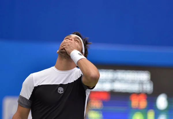 Fabio Fognini Itálie Reaguje Poražení Taylor Fritz Spojených Států Jejich — Stock fotografie