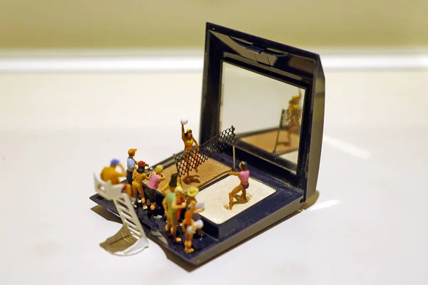 Zdjęcie Pokazuje Miniaturową Grafikę Wyświetlaną Wystawie Miniatur Życia Japońskiego Artysty — Zdjęcie stockowe