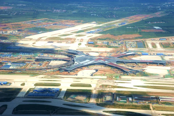 Photo Taken Jet Plane Shows Aerial View Construction Site Main — Stock Photo, Image