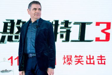 English actor Rowan Atkinson attends a press conference for new movie 