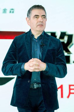 English actor Rowan Atkinson attends a press conference for new movie 