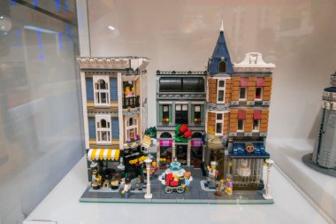 Lego brick creations are on display at the second Lego Flagship Store at Shanghai ShiMao Festival City on the Nanjing Road shopping street in Shanghai, China, 29 September 2018 clipart