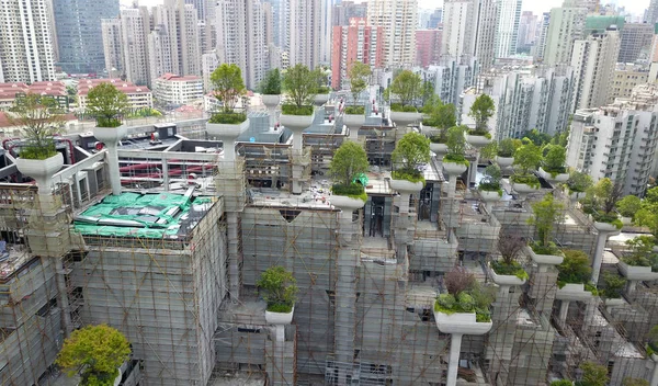 Une Vue Aérienne Bâtiments Grande Hauteur Avec Terrasses Différentes Hauteurs — Photo