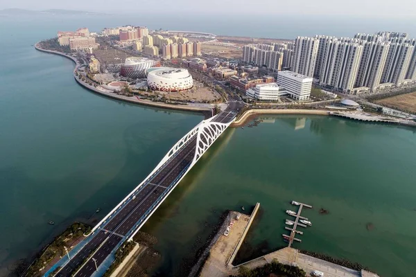 Puente Del Coral Shanhubei Qiao Chino Representa Ciudad Qingdao Provincia — Foto de Stock