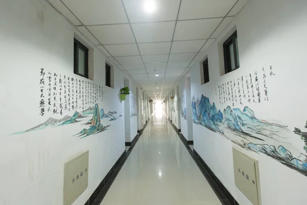 View Decorated Corridor Dormitory Building Hangzhou College Commerce Zhejiang Gongshang — стоковое фото