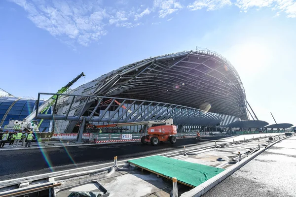 Vedere Șantierului Construcție Principalului Terminal Proiectat Arhitectul Irakian Britanic Zaha — Fotografie, imagine de stoc