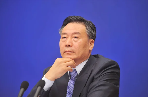 Wang Zuji Místopředseda Čínské Pojišťovací Regulační Komise Kula Hovoří Tiskové — Stock fotografie
