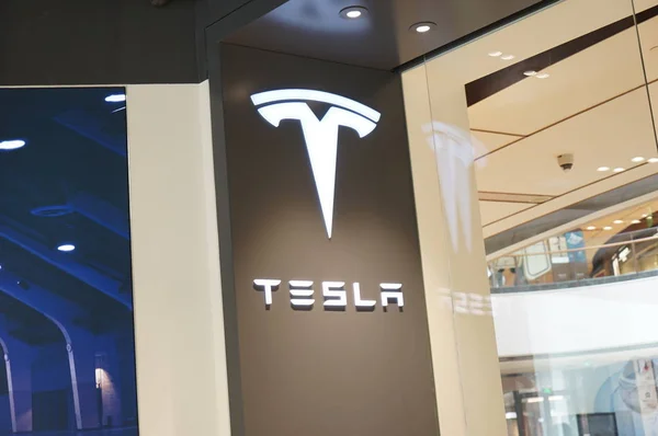 Vista Interna Concessionario Tesla Shanghai Cina Agosto 2018 — Foto Stock