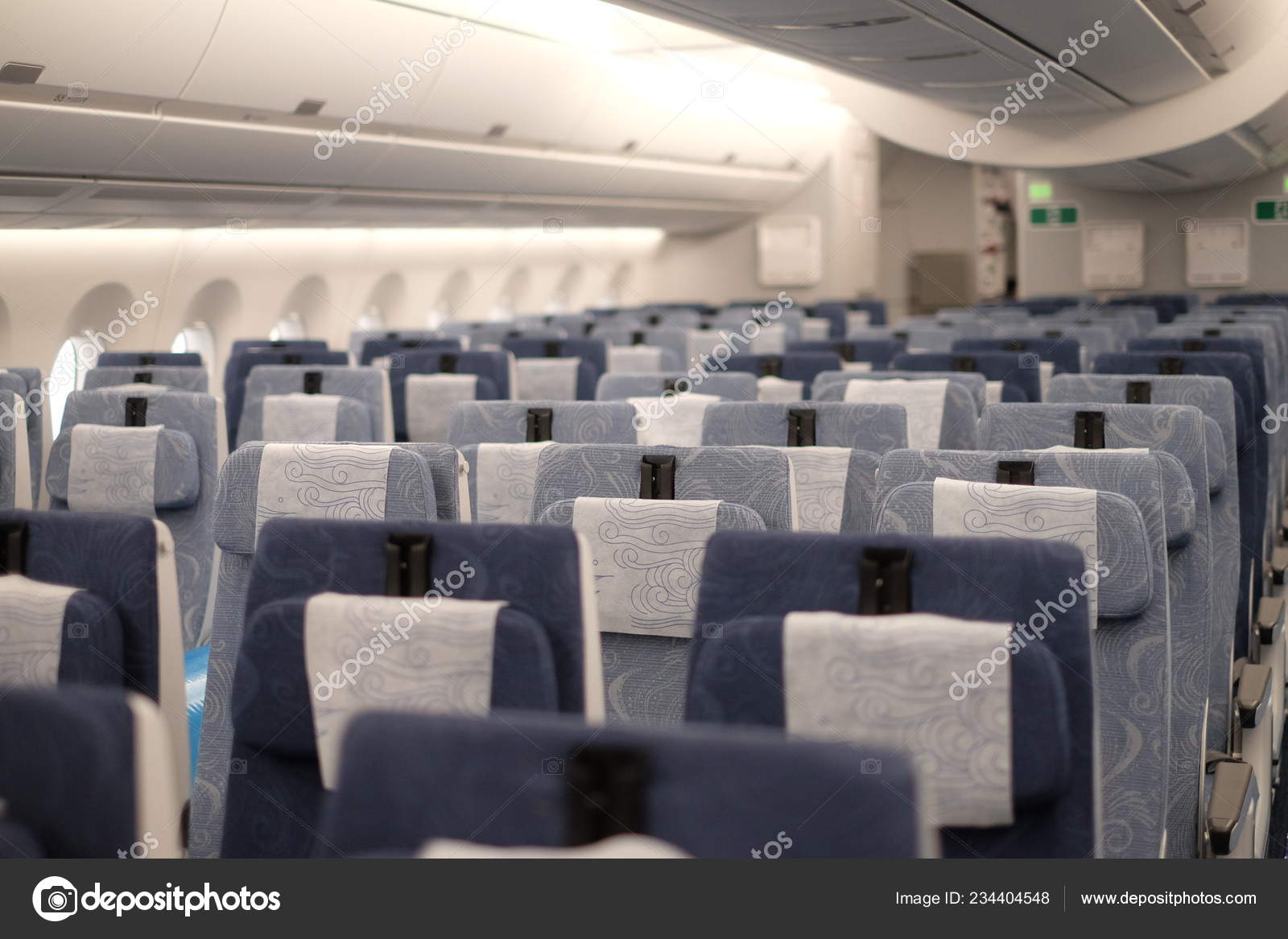 Interior View Economy Class First Airbus A350 900 Jet Plane