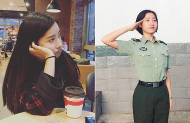 This composite photo shows female Chinese soldier Duan Min before and after serving in the army in Hefei city, east China's Anhui province, 26 August 2018 clipart