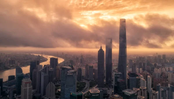 Skyline Puxi Rio Huangpu Distrito Financeiro Lujiazui Com Torre Oriental — Fotografia de Stock