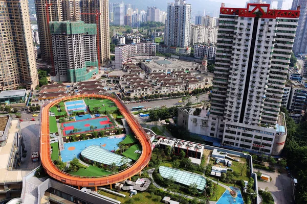 Légi Felvétel Stadion Épült Tetőn Egy Bevásárlóközpont Chongqing Kína 2018 — Stock Fotó
