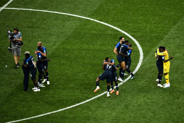 Játékosok Franciaország Ünnepelni Miután Legyőzték Horvátország Utolsó Meccsén Során 2018 — Stock Fotó