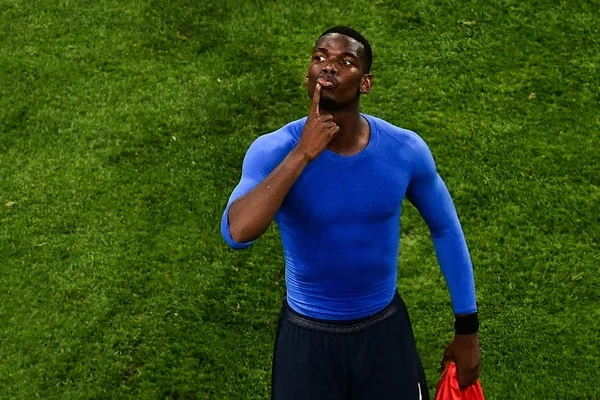 Paul Pogba França Reage Depois Que Sua Equipe Derrotou Bélgica — Fotografia de Stock