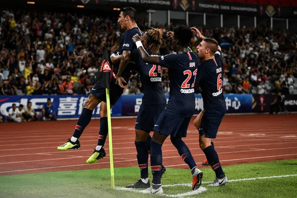 Angel Maria His Teammates Paris Saint Germain Celebrate Scoring Goal — Stock Photo, Image
