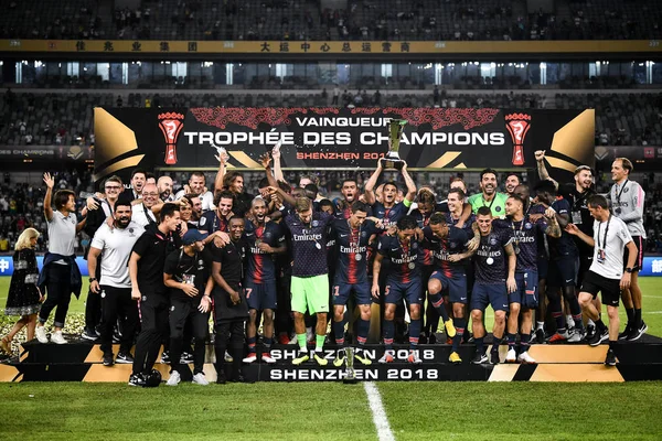 Spelers Van Paris Saint Germain Vieren Nadat Zij Versloeg Monaco — Stockfoto