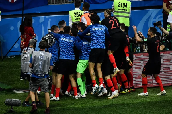 Players Croatia Celebrate Mario Mandzukic Scored Goal England Extra Time — Stock Photo, Image