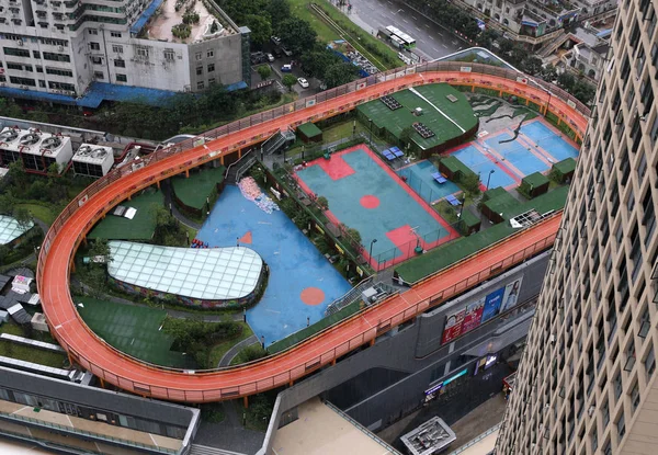 Légi Nézetben Stadion Épül Tetőn Egy Bevásárlóközpont Chongqing Kína 2018 — Stock Fotó
