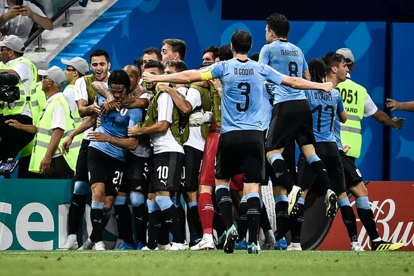 Spieler Von Uruguay Feiern Nach Dem Achtelfinale Zwischen Uruguay Und — Stockfoto