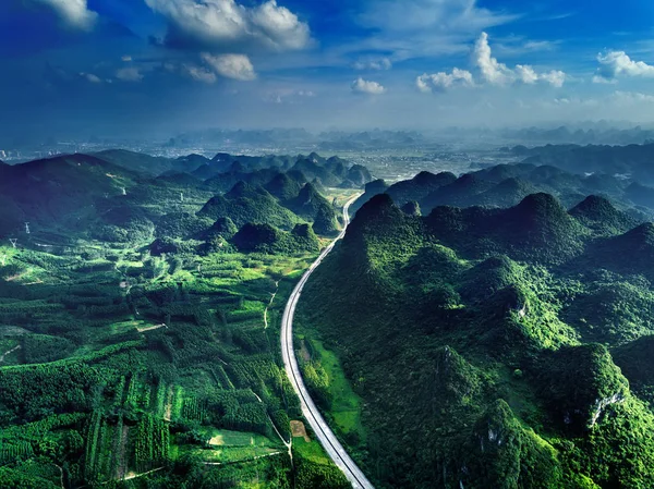 Landscape Sanjiang Beihai Expressway Mountains Fields Suburb Liuzhou City South — Stock Photo, Image