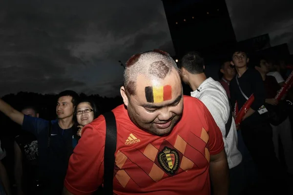 Tifoso Belga Reagisce Dopo Che Francia Sconfitto Belgio Nella Loro — Foto Stock