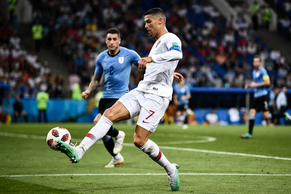 Cristiano Ronaldo Portugal Dribla Bola Contra Uruguai Rodada Jogos Entre — Fotografia de Stock