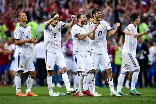 Die Spieler Russlands Feiern Nach Ihrem Tor Strafstoß Gegen Spanien — Stockfoto