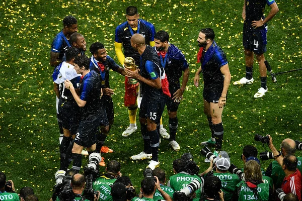 Giocatori Della Francia Festeggiano Dopo Che Francia Sconfitto Croazia Nella — Foto Stock