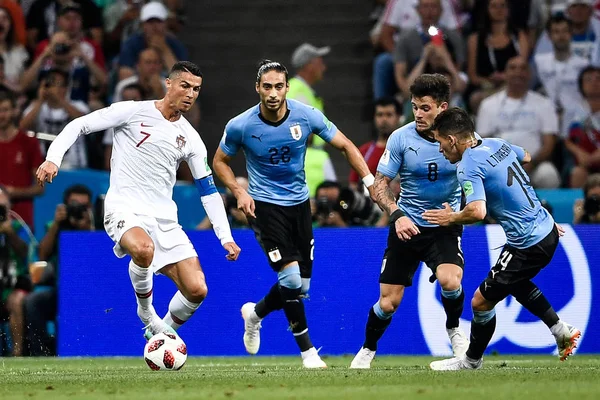 Cristiano Ronaldo Portugal Dribbles Players Uruguay Match Uruguay Portugal 2018 — Stock Photo, Image