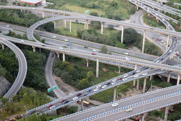 Denne Luftudsigt Kører Biler Huangjuewan Overkørslen Fem Niveauer Nan Distriktet - Stock-foto